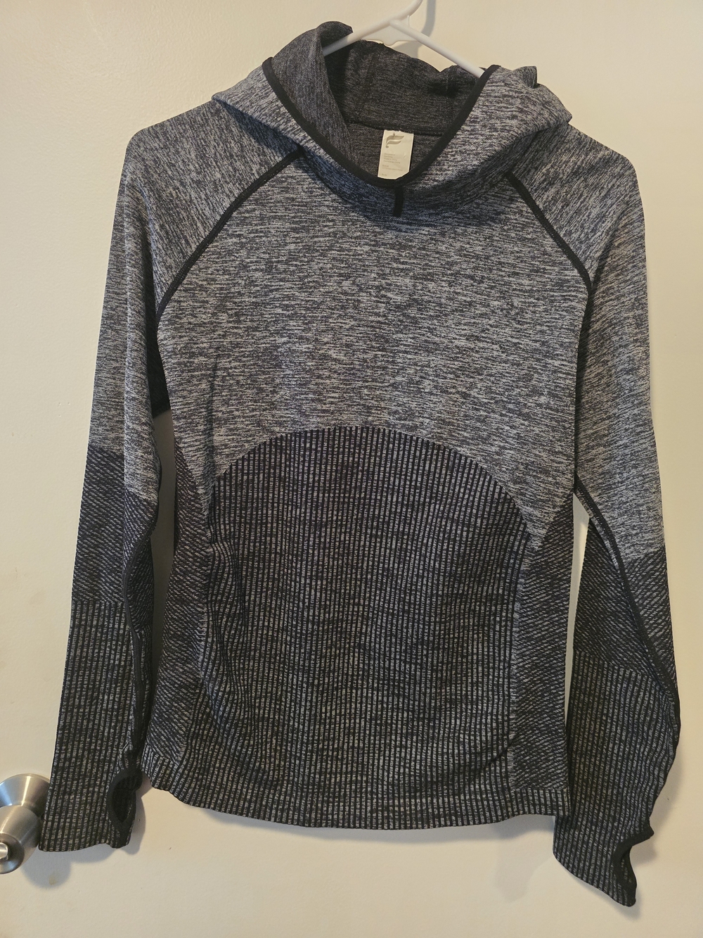 Fabletics Black and Gray Heathered Hooded Shirt
